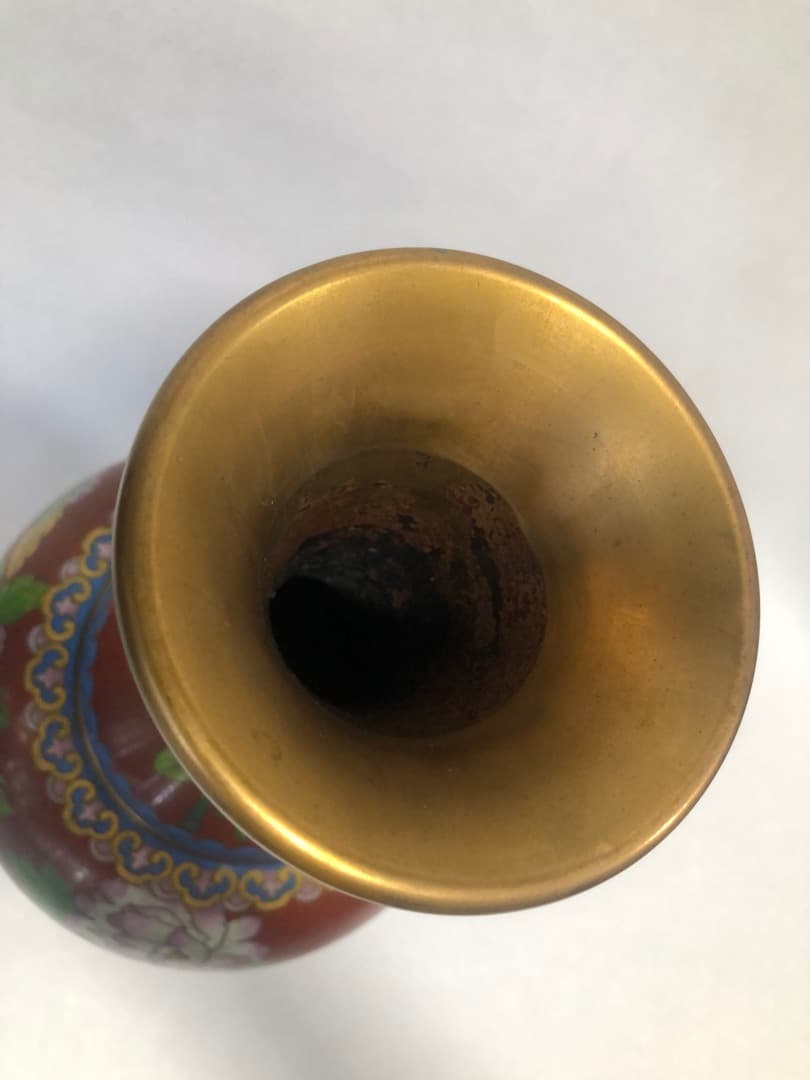 中国美術　七宝焼　琺瑯彩絵花瓶　高さ31cm 　台付　美品