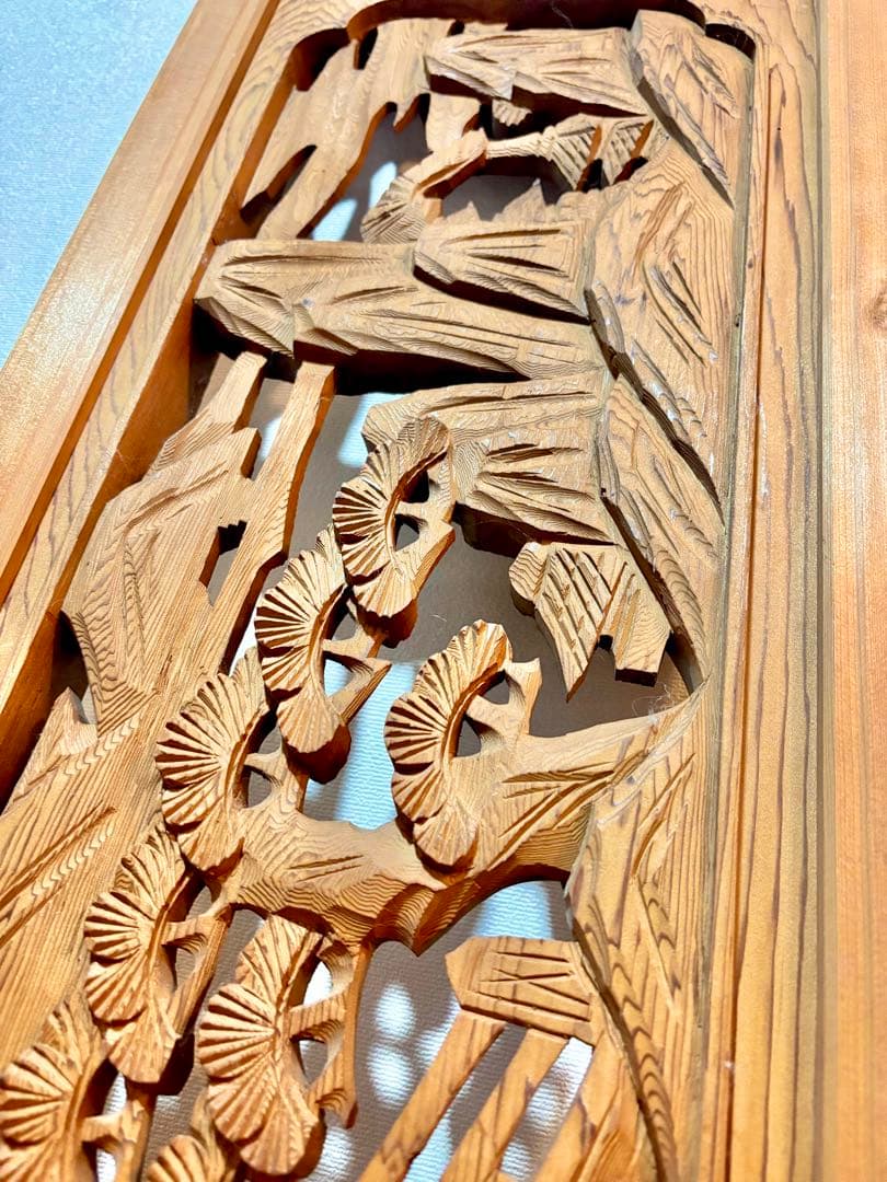 手彫り　欄間　一対