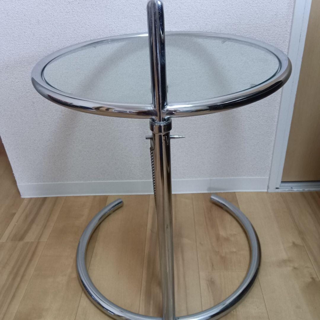 モダン ガラス天板 円形テーブル　円形ガラスサイドテーブル シルバーステンレス
