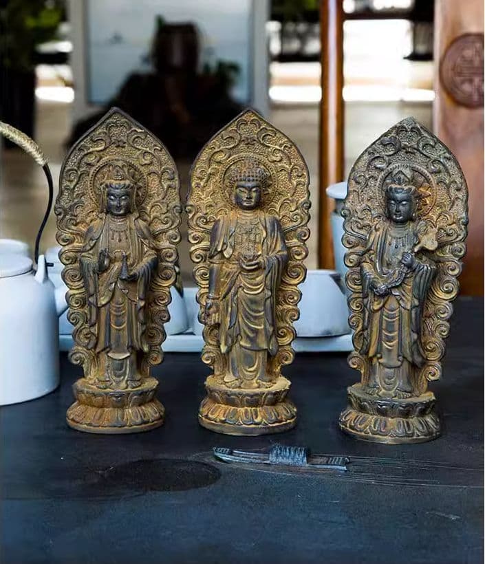西方三聖 阿弥陀仏像 観世音菩薩 大勢至菩薩 立像 置物