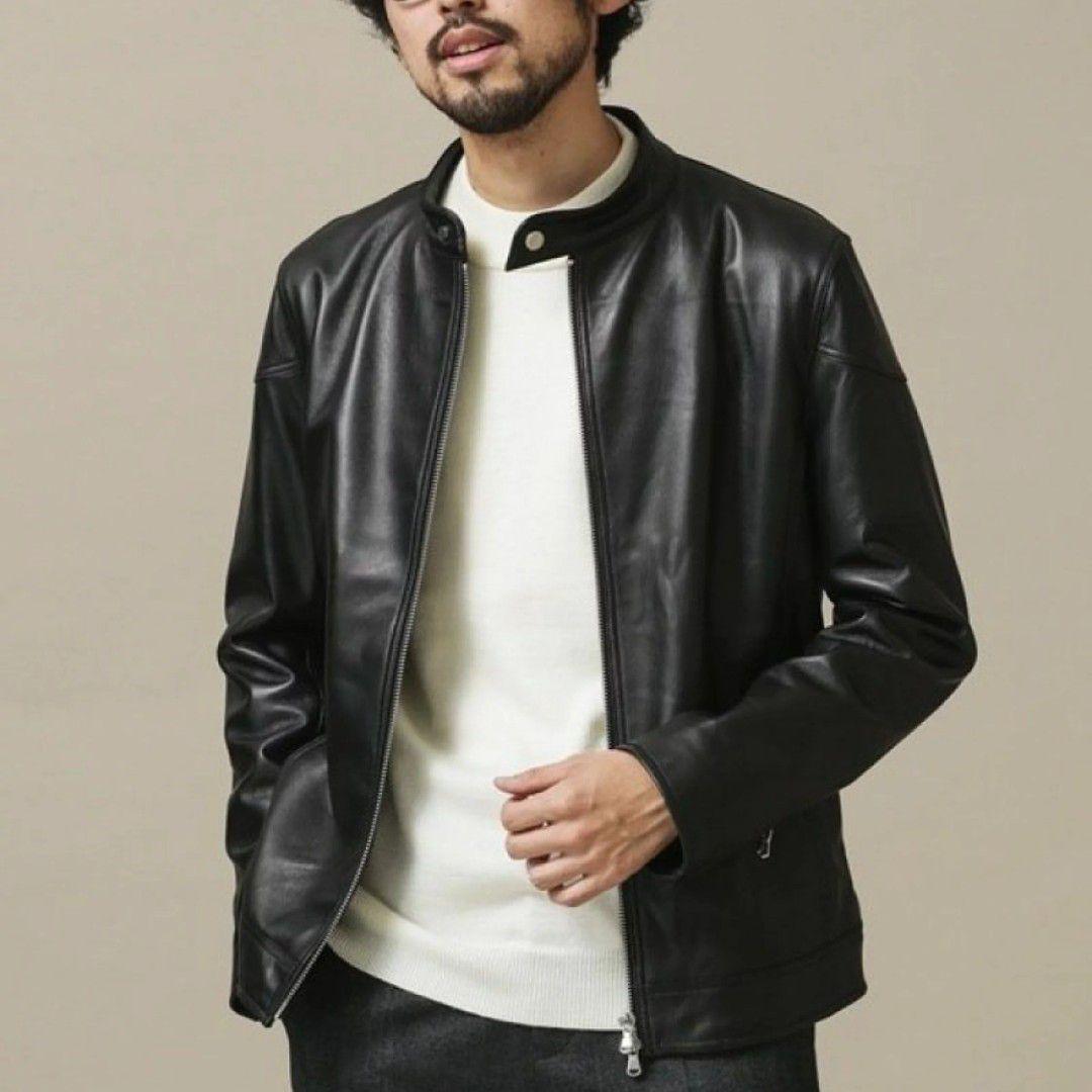 美品■NANO UNIVERSE ライダースジャケット ブラック ラムレザー