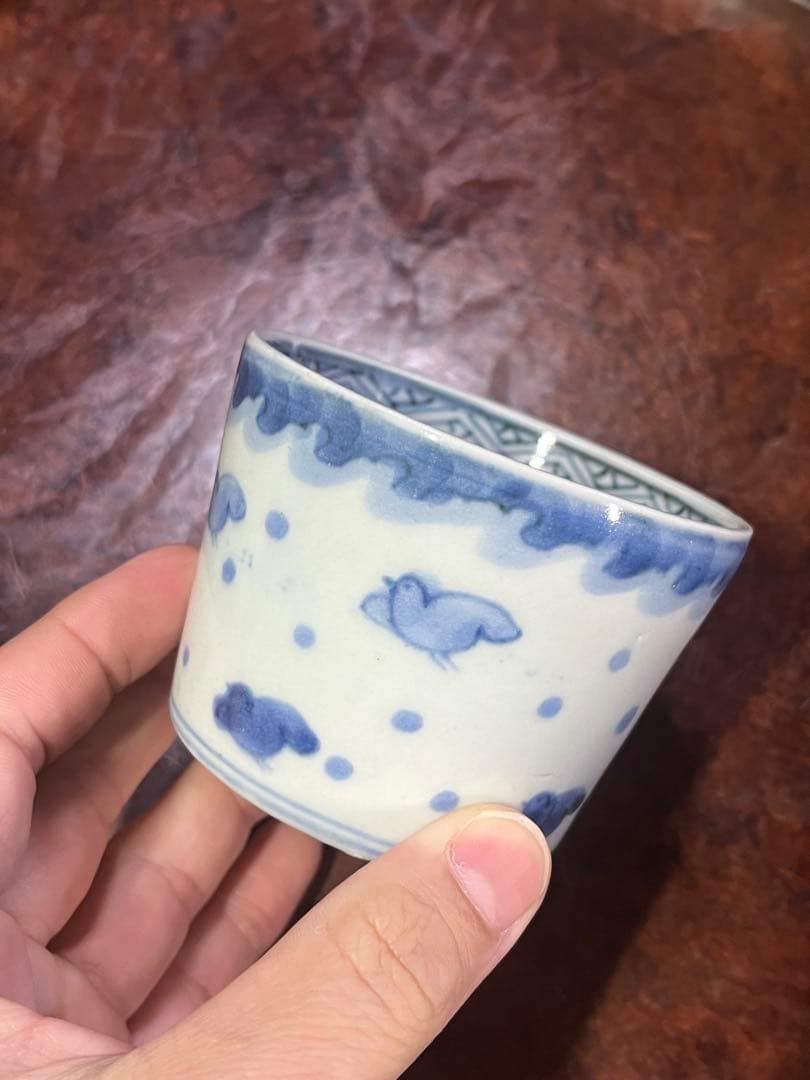 古伊万里 蕎麦猪口 雨降 波千鳥 ちょこ 蕎麦 千鳥 唐草 そば猪口 民芸 民藝