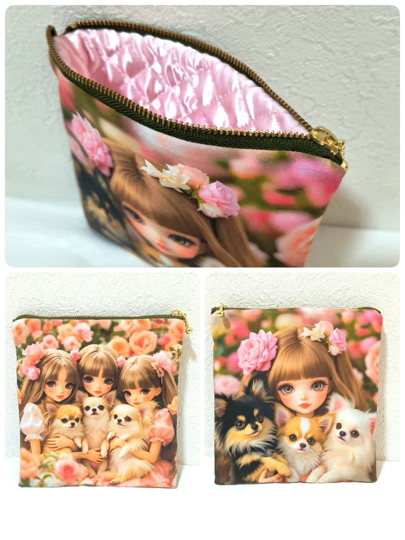 Yourelia様】ハンドメイドオーダー★犬&女の子★ハンカチ&ポーチ&巾着8点