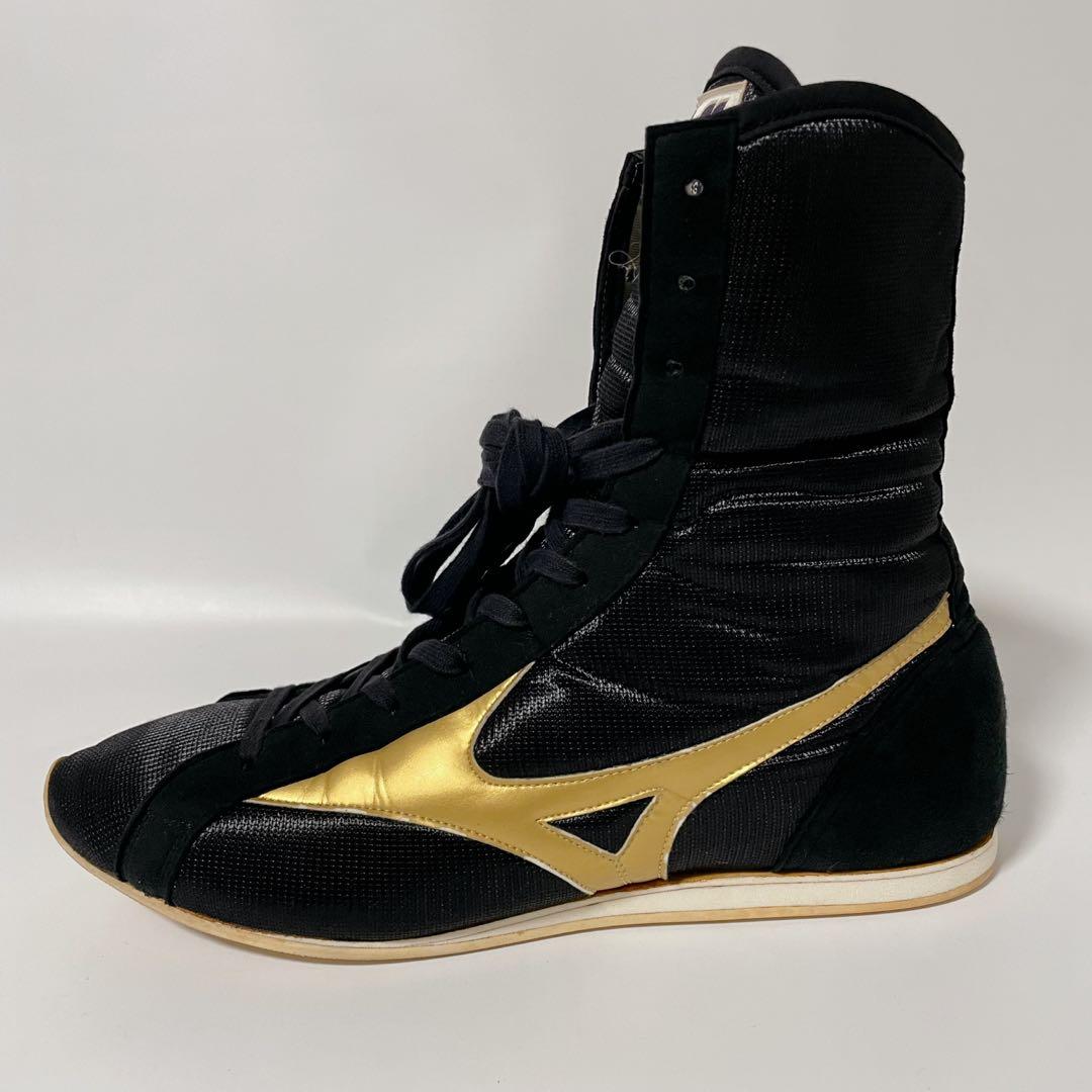 【美品】Mizuno ミズノ ボクシングシューズ 黒 金 26.5 ハイカット