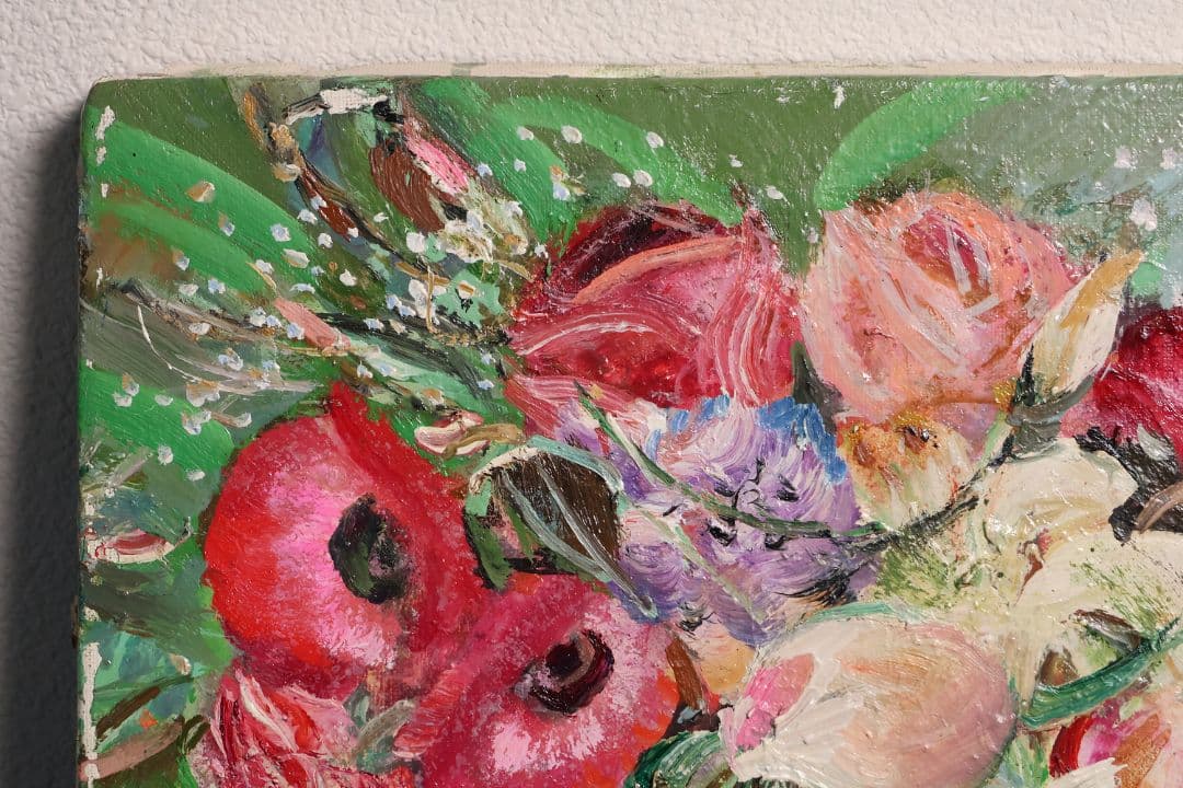 【真作】中島裕子 油彩 SM号「ファンタジーの花々」額装 ポピー 薔薇CM173