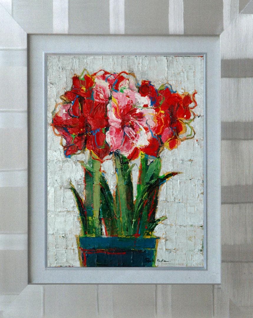 油絵 菅家令子 絵 絵画 インテリア 額付(黒) uF6-111002 花