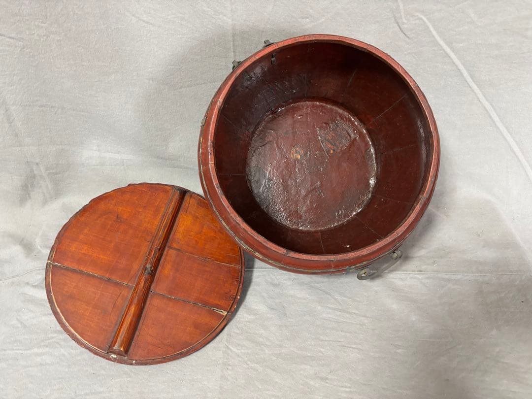 李朝 琉球 朱塗手桶 木製 銅製金具 時代