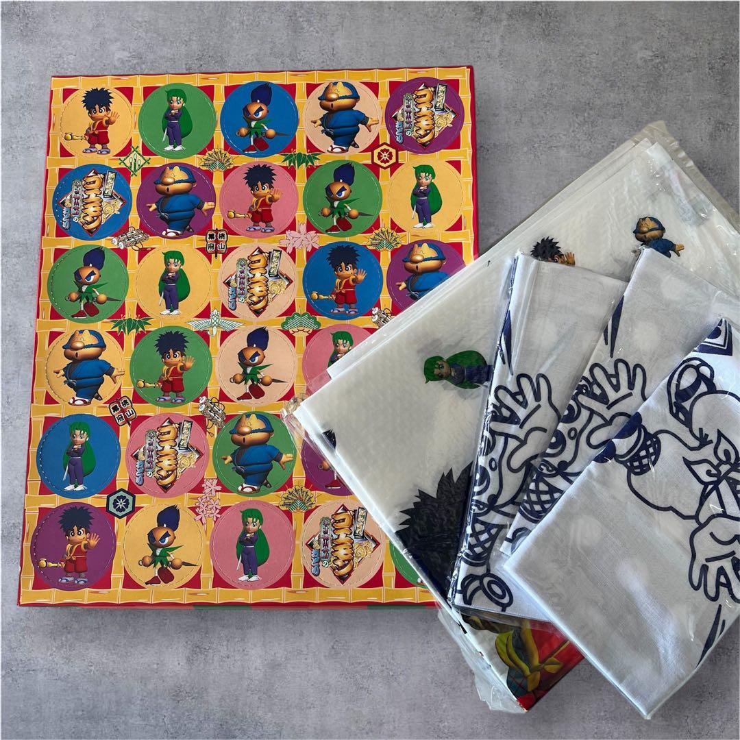 未使用品　ゴエモン千両箱　景品つき　手拭い　レジャーシート　平成レトロ