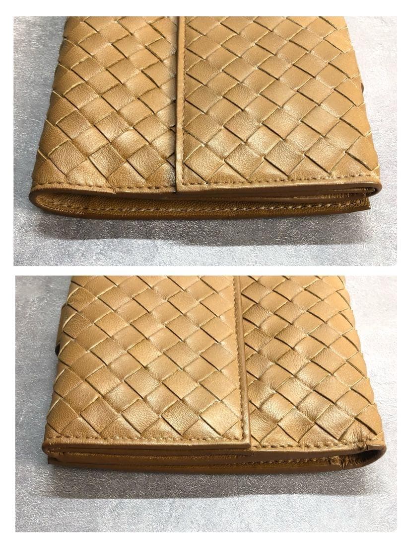 BOTTEGA　ボッテガヴェネタ　イントレチャート　ブラウン　レザー　折り財布