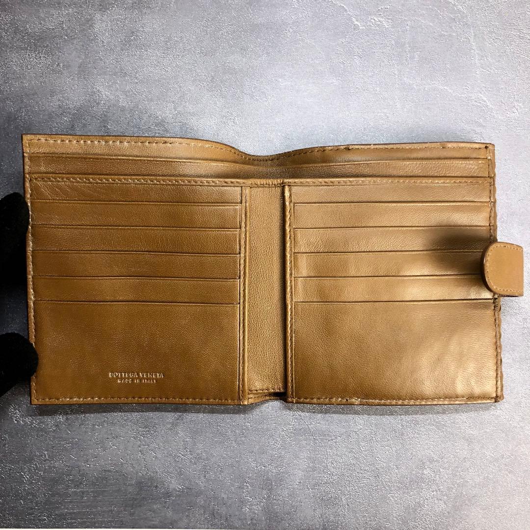 BOTTEGA　ボッテガヴェネタ　イントレチャート　ブラウン　レザー　折り財布