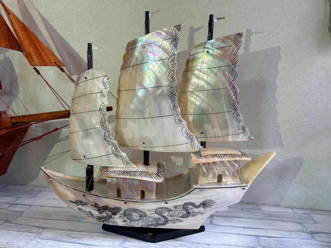 新品 螺鈿（らでん）帆船模型 置物 インテリア