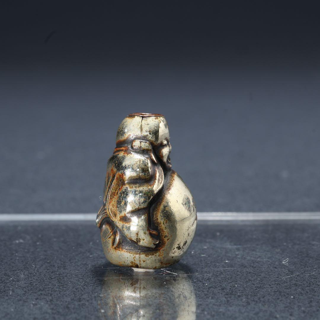 緒締め玉　布袋　提げもの　金属　銀製　R1648