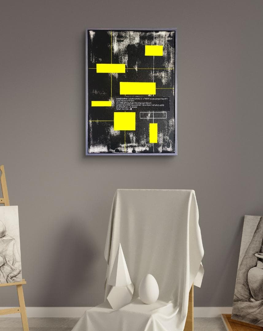 デジタル'85 / 抽象画 キャンバス 額セット 44×32㎝ 原画1点のみ