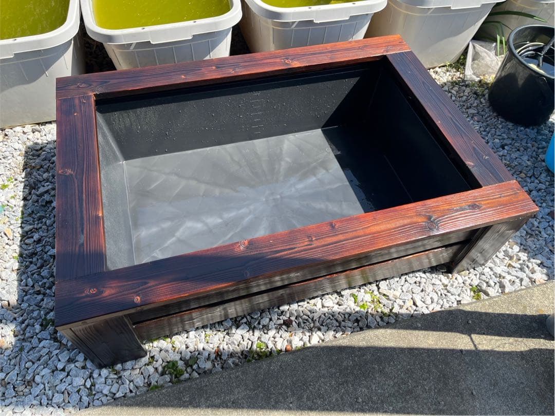 【新品・送料込】メダカ　飼育ケース　80Lトロ舟＋木枠のセット　ウォールナット