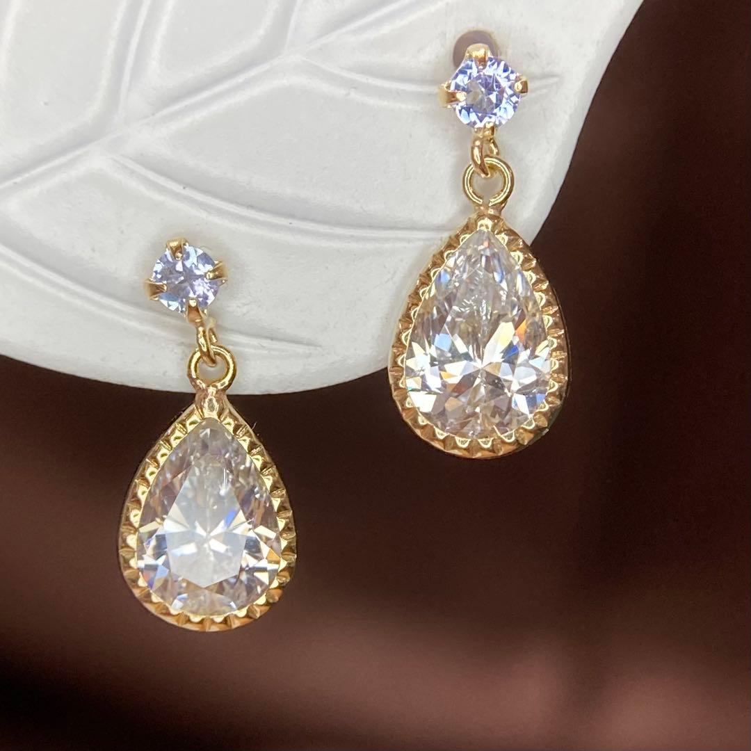 【新品未使用】k10 キュービックジルコニア　天然タンザナイト　ピアス