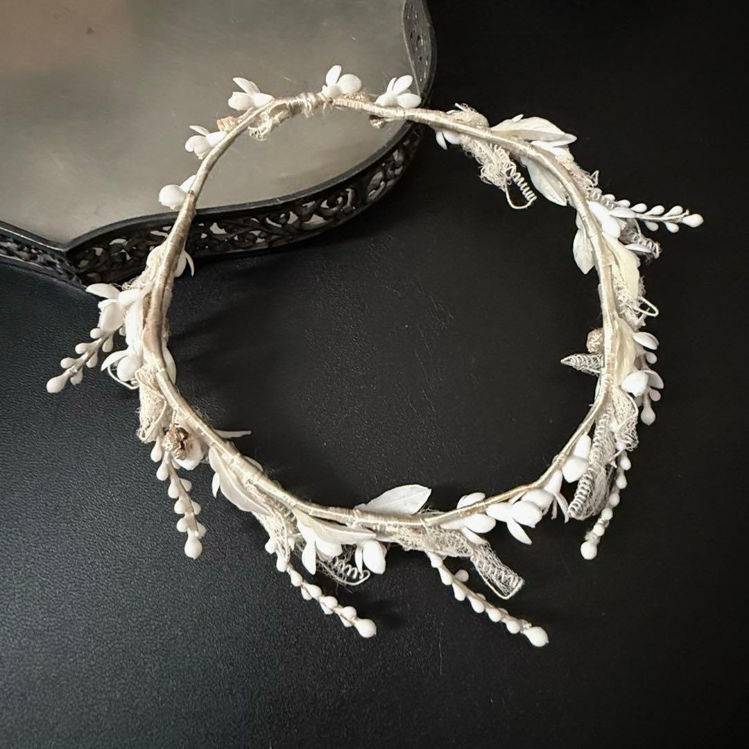 ワックスフラワーティアラ　マリアージュ　フランスアンティーク　花冠　ヘッドドレス