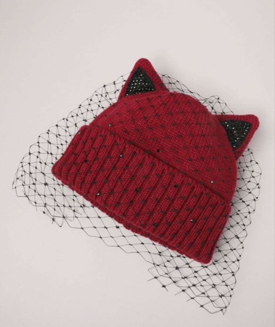 新品 カシラ CA4LA CAT ネコ　猫　猫耳　ニット帽　ビジュー