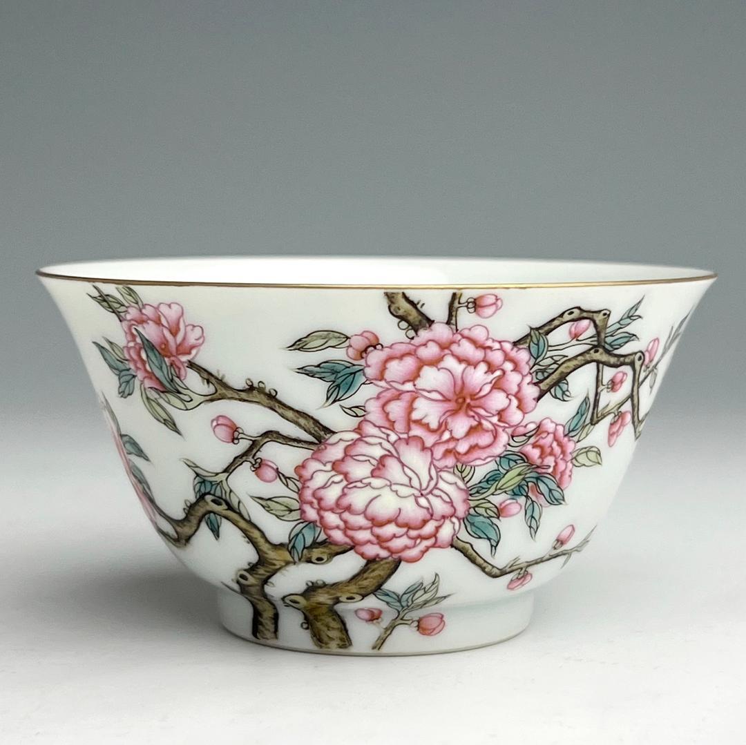粉彩花樹紋杯 雍正御製 款 金彩 清時代 擺件 中国古玩唐物骨董時代物 A825