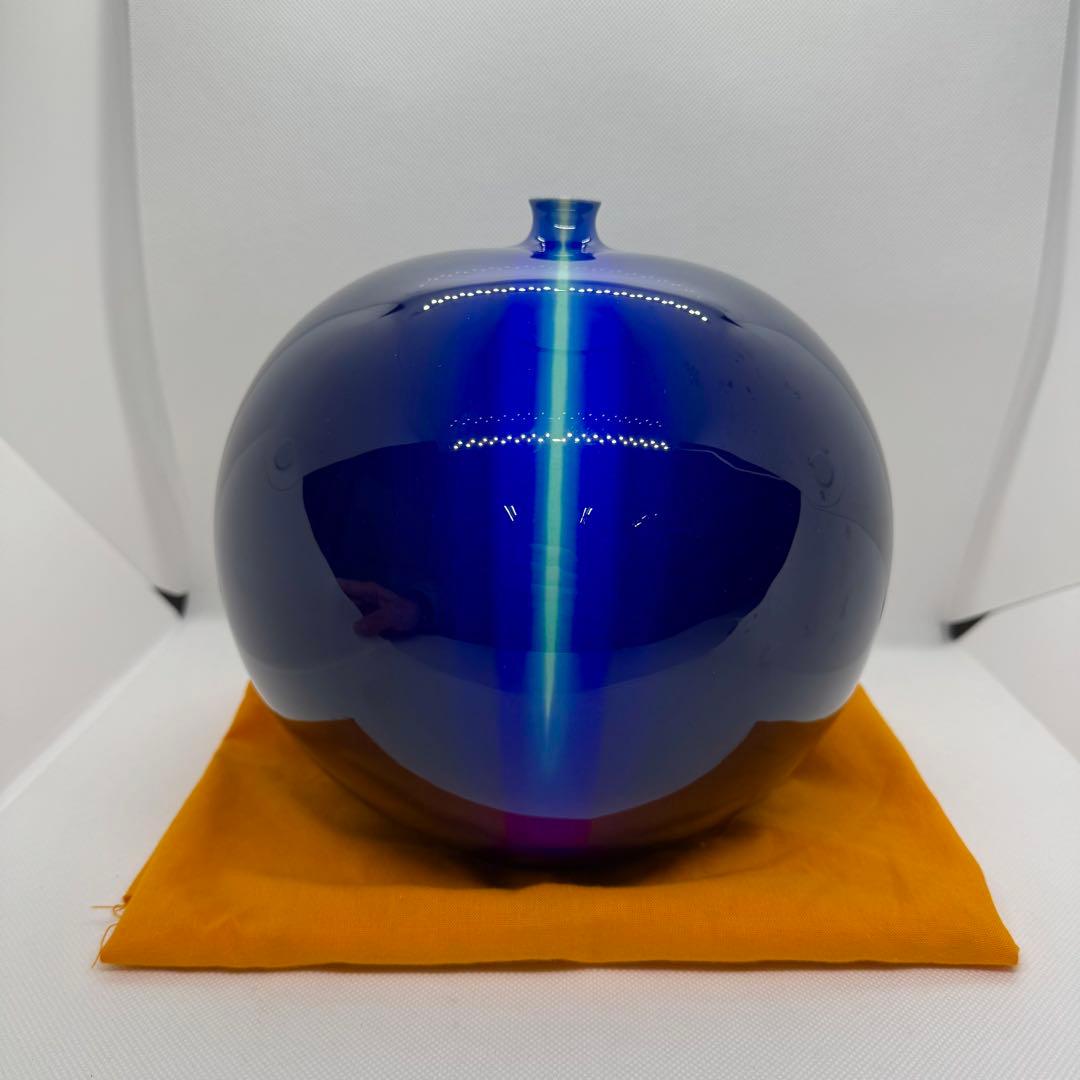 【超希少】九谷焼 人間国宝 三代 徳田八十吉 耀彩 線文 花瓶 金文字 壺 花瓶