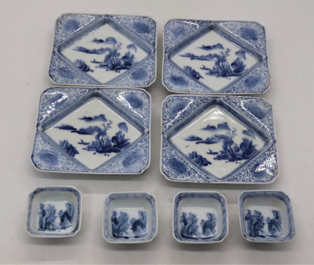 時代　伊万里　染付　寿司皿&豆皿8点セット　送料込み1125