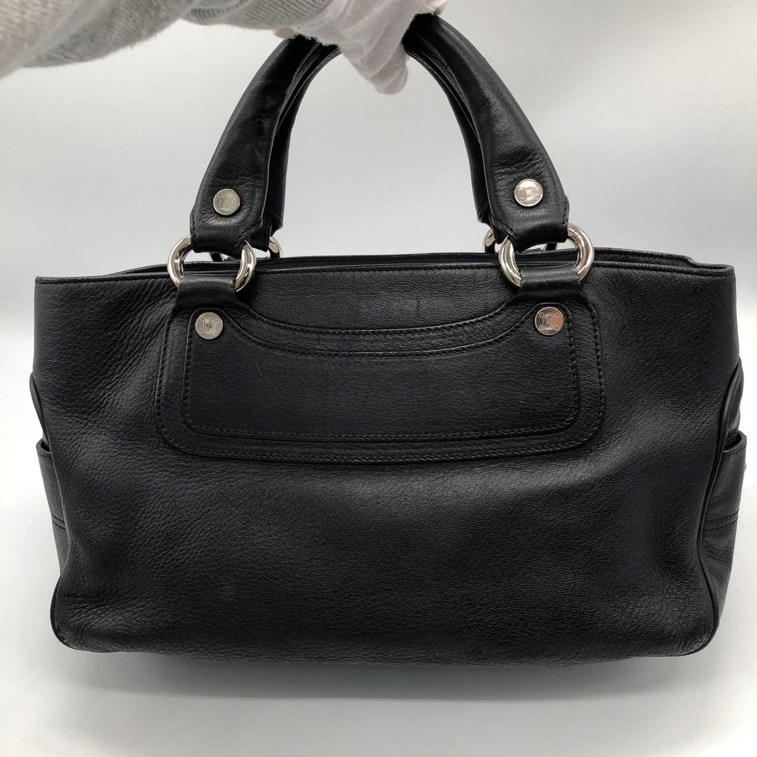 【CELINE】ハンドバッグ　レザー　ブラック　シルバー金具　自立