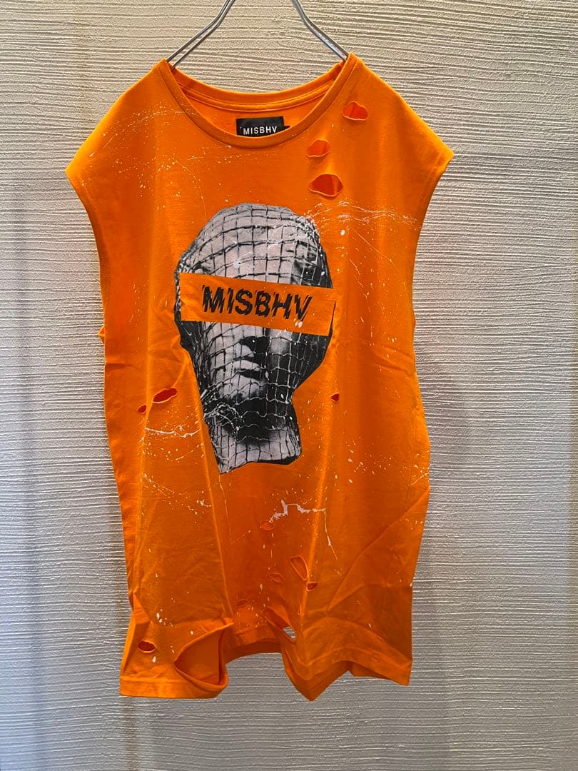 MISBHV ロゴプリント　ノースリーブ　タンクトップ　ダメージ加工　グランジ