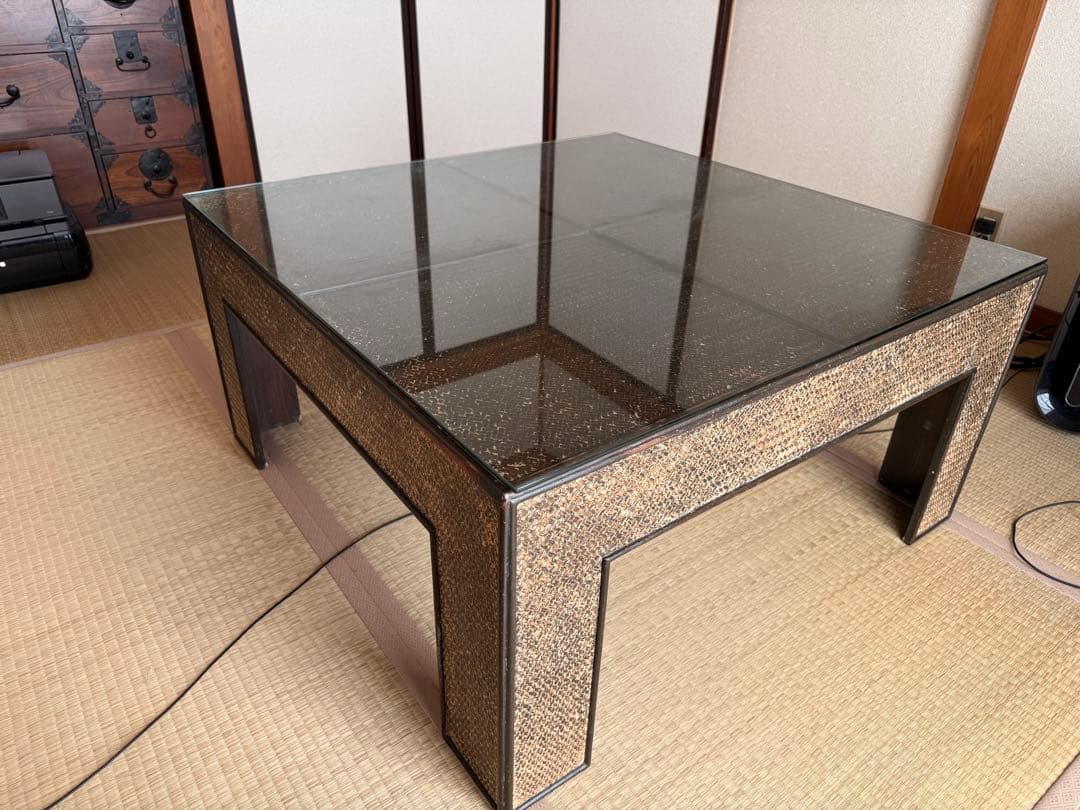 アジアン木製ガラステーブル