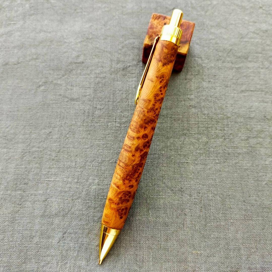 極上　台湾紅檜瘤　ハンドメイド　木軸シャープペン　0.5mm　ゴールド　超希少