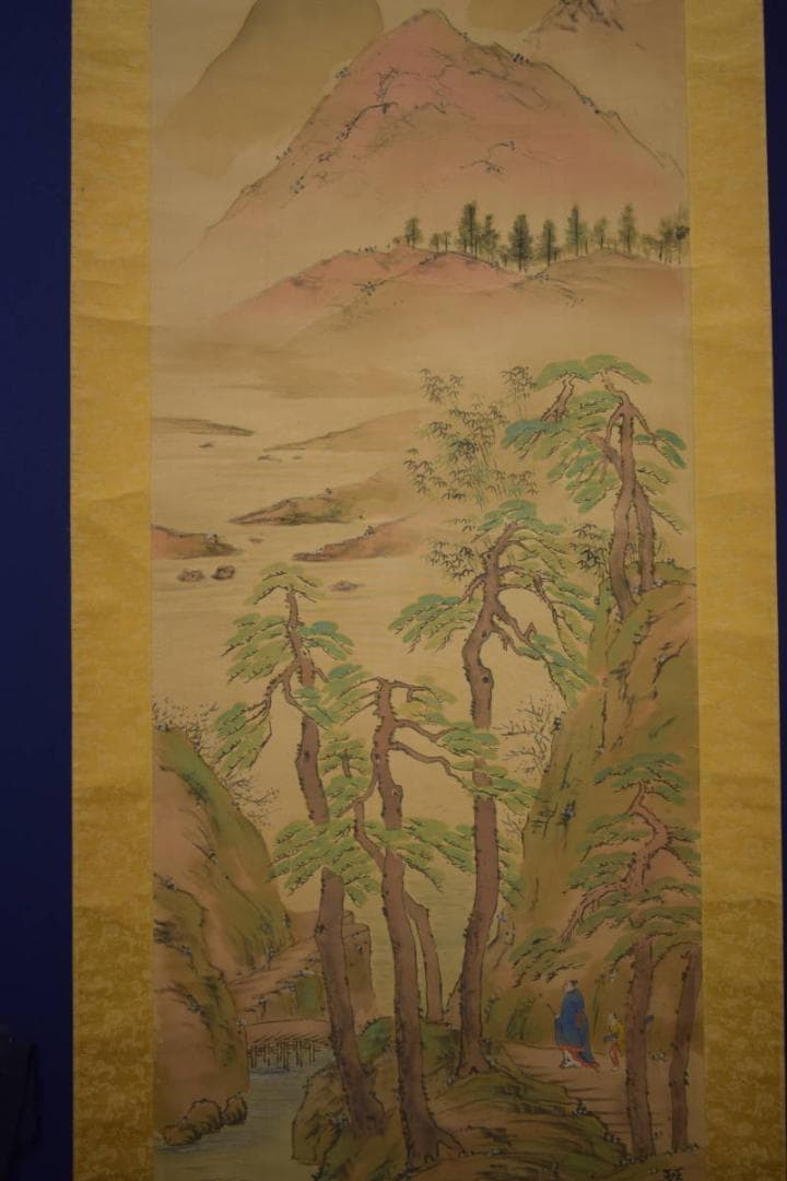 真作/琴石/山水人物図/高士人物図/松林人物図/布袋屋掛軸HI-864