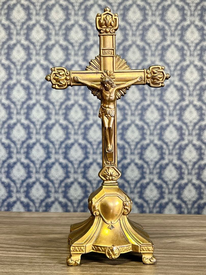 ヨーロッパ製　アンティーク　イエスキリスト　磔刑　十字架　真鍮