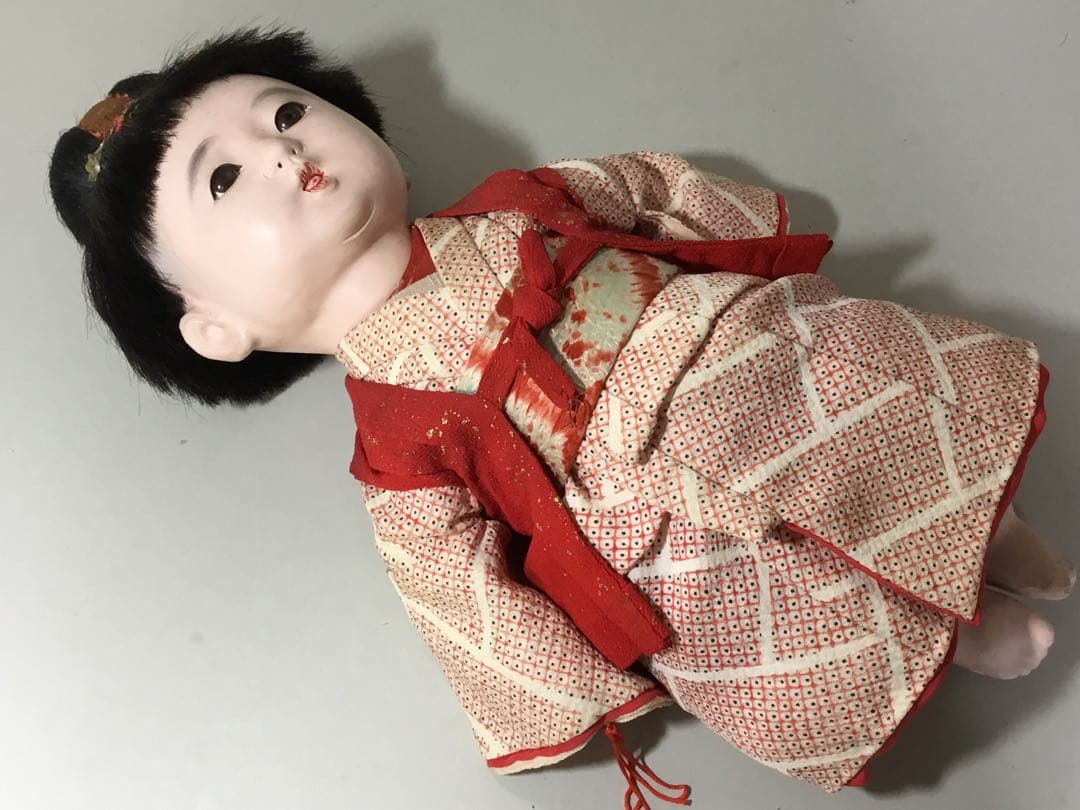 古い人形◆お座り人形　髷結い◆紙箱入り 抱き人形 昭和レトロ 日本人形
