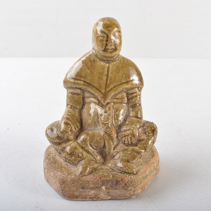 中国　耀州窯　青磁　仏像　人物像　置物　C　R6381