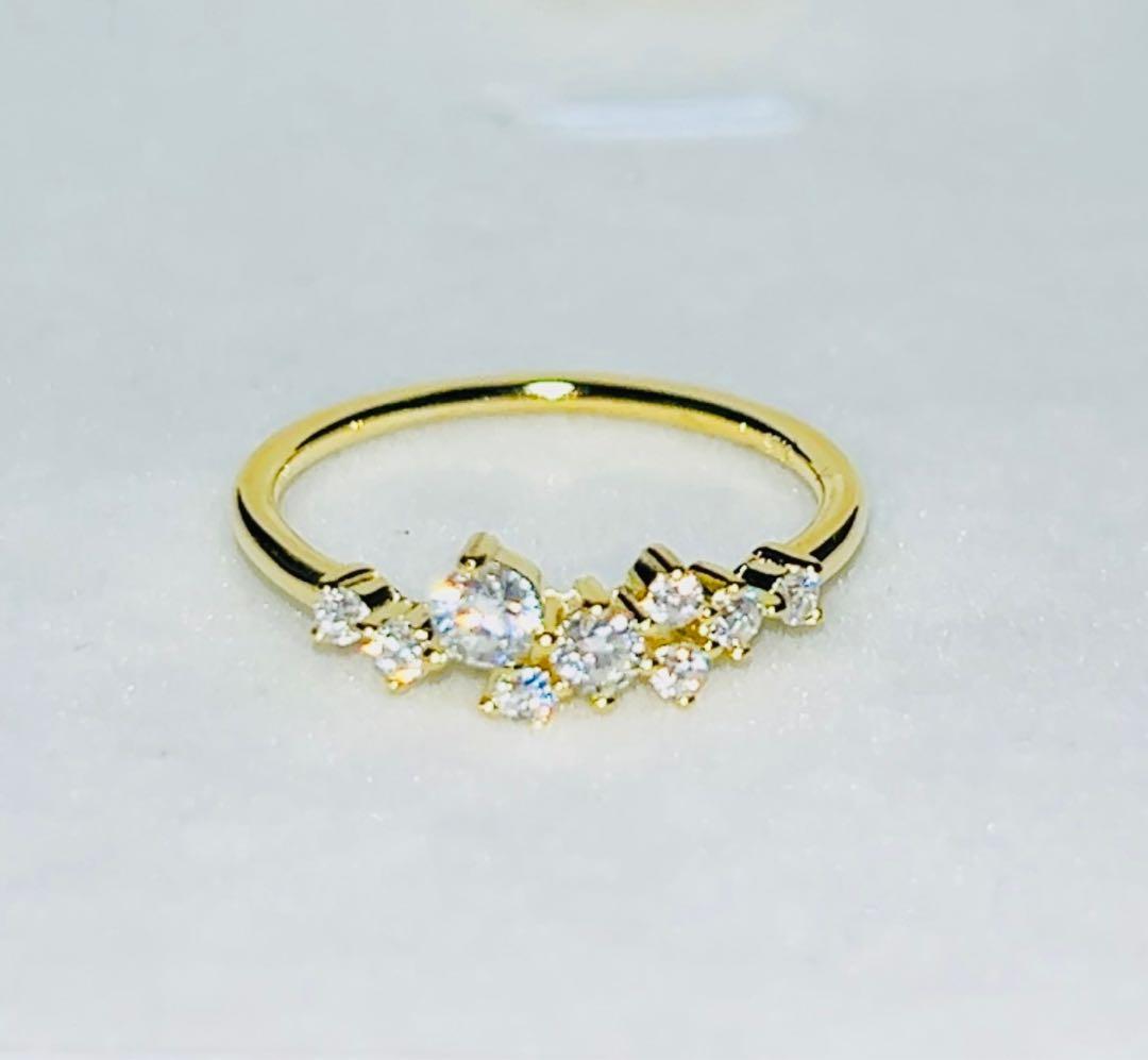 匿名配送　鑑別書　18kゴールド　9粒ダイヤモンドリング　アレルギー対応　新品