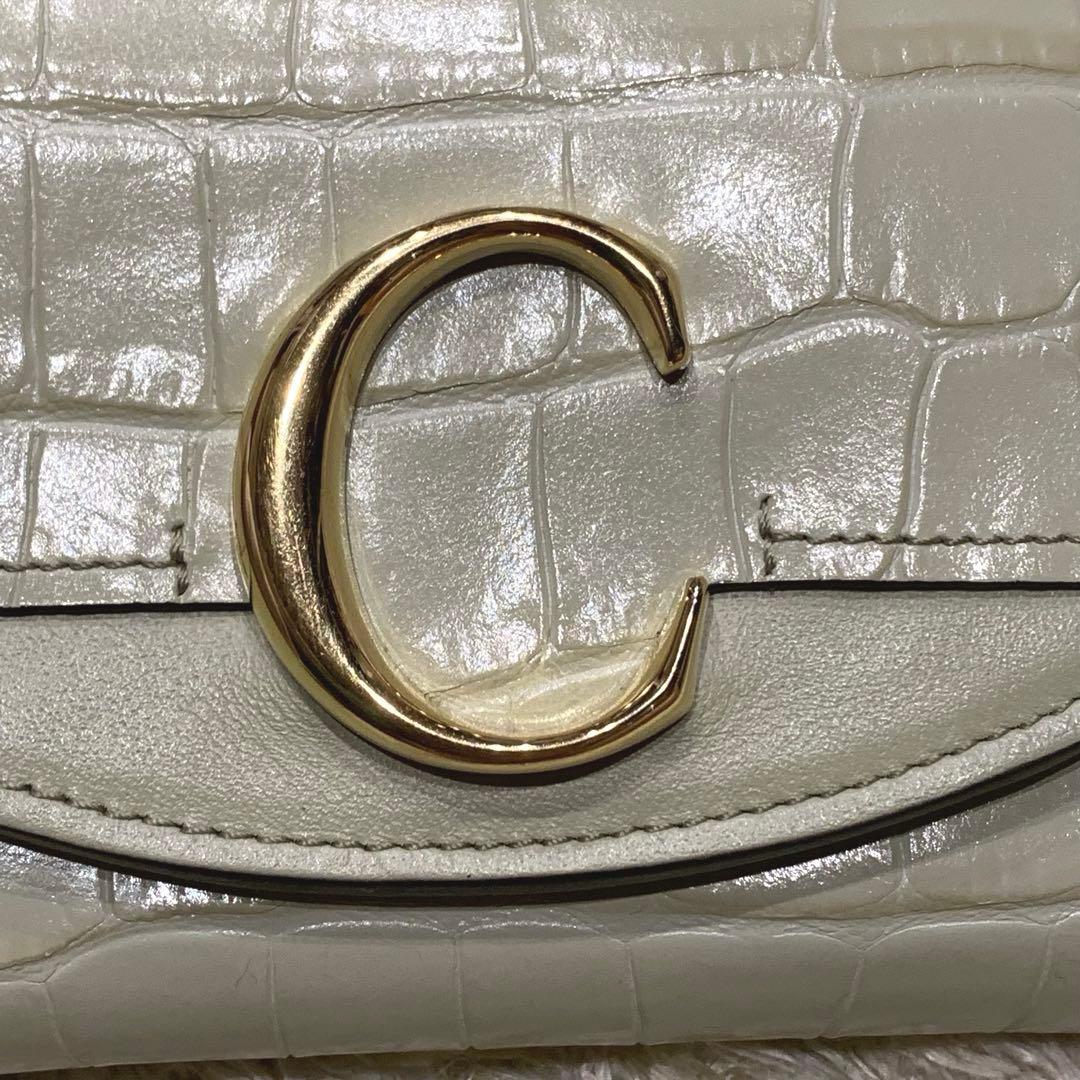 美品✨Chloe クロエ トリフォールド c金具 クロコ型押しレザー 三つ折り
