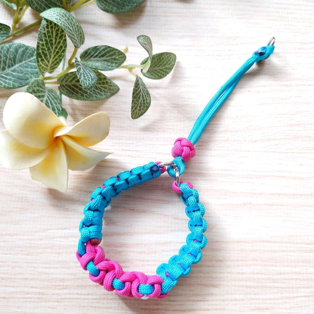 パラコードリード＆首輪　カフェリード　ハーフチョーク　ピンクお花　№082