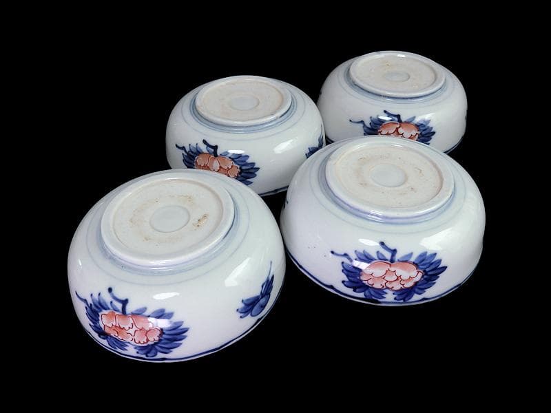 古伊万里　色絵　獅子に波千鳥の図　膾皿　春寒鉢　４客　 CZd