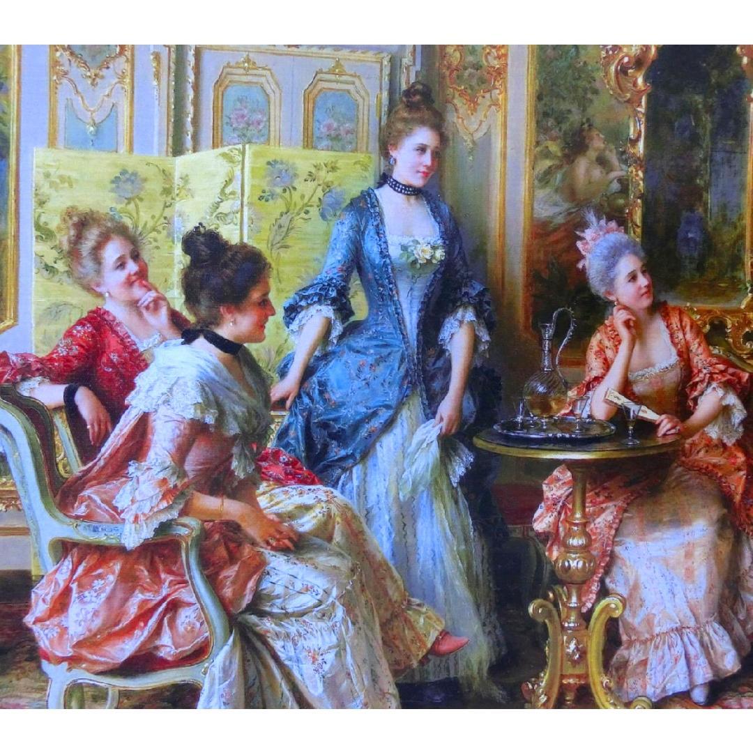 ロココ額絵 中世ヨーロッパ貴族 ゴールドダブルフレーム W65cm H55cm