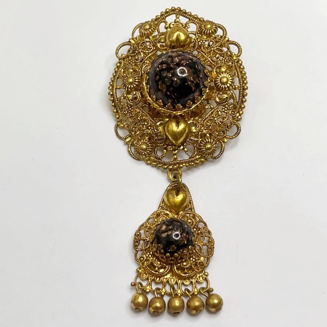 W.GERMANY 天然石 ヴィンテージ ロング ブローチ 西ドイツ製 揺れる