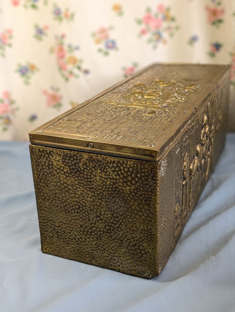 イギリス アンティーク 真鍮板張り　木製　ボックス 35.6cm