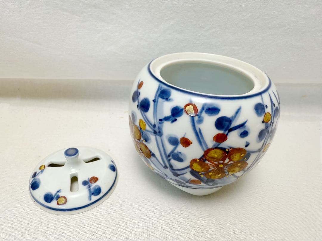 未使用 香道具 人間国宝 篠田義一作 梅花 香炉 底印 共箱