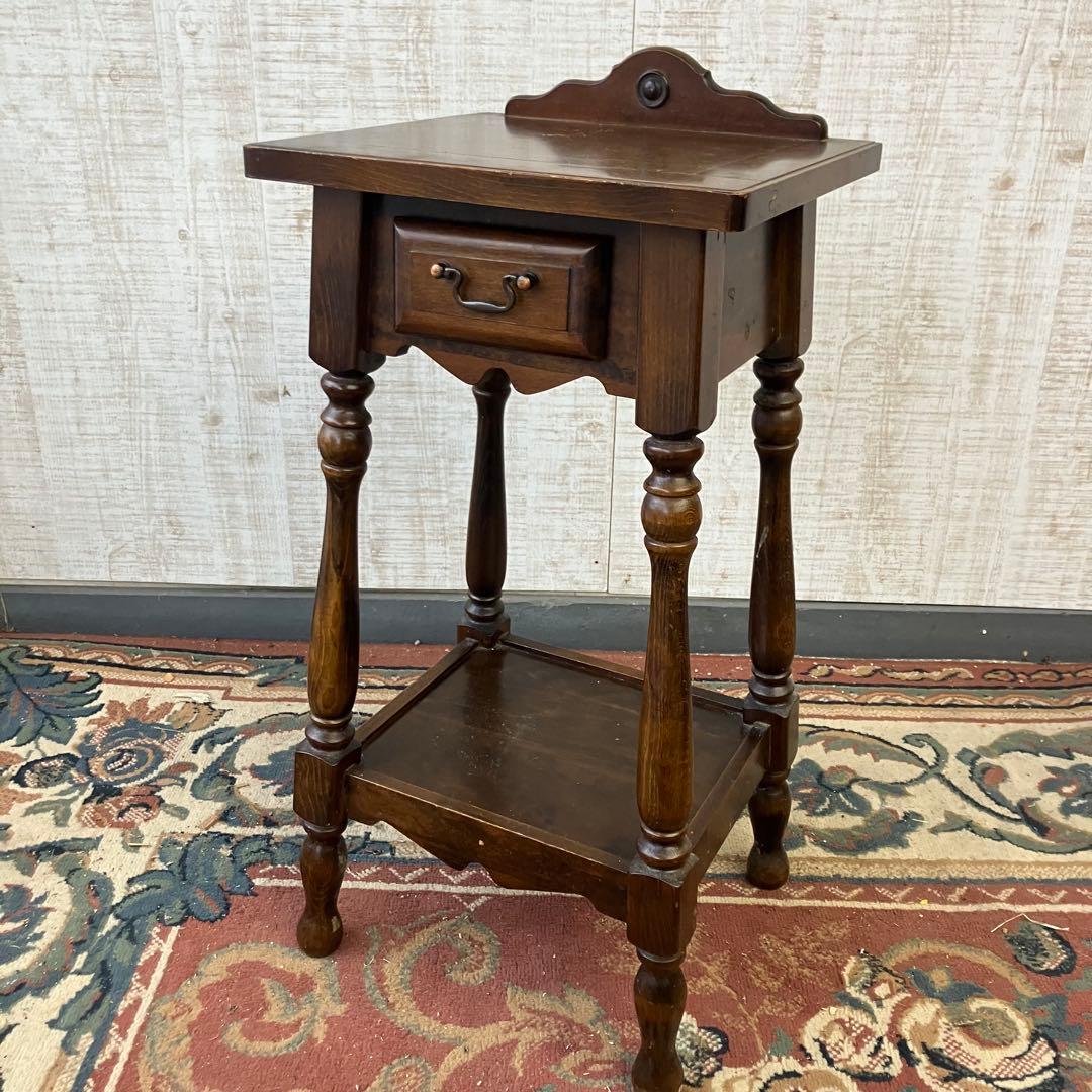 昭和レトロ 真和工芸 木製コンソールテーブル コールキャビネット 電話台 花台