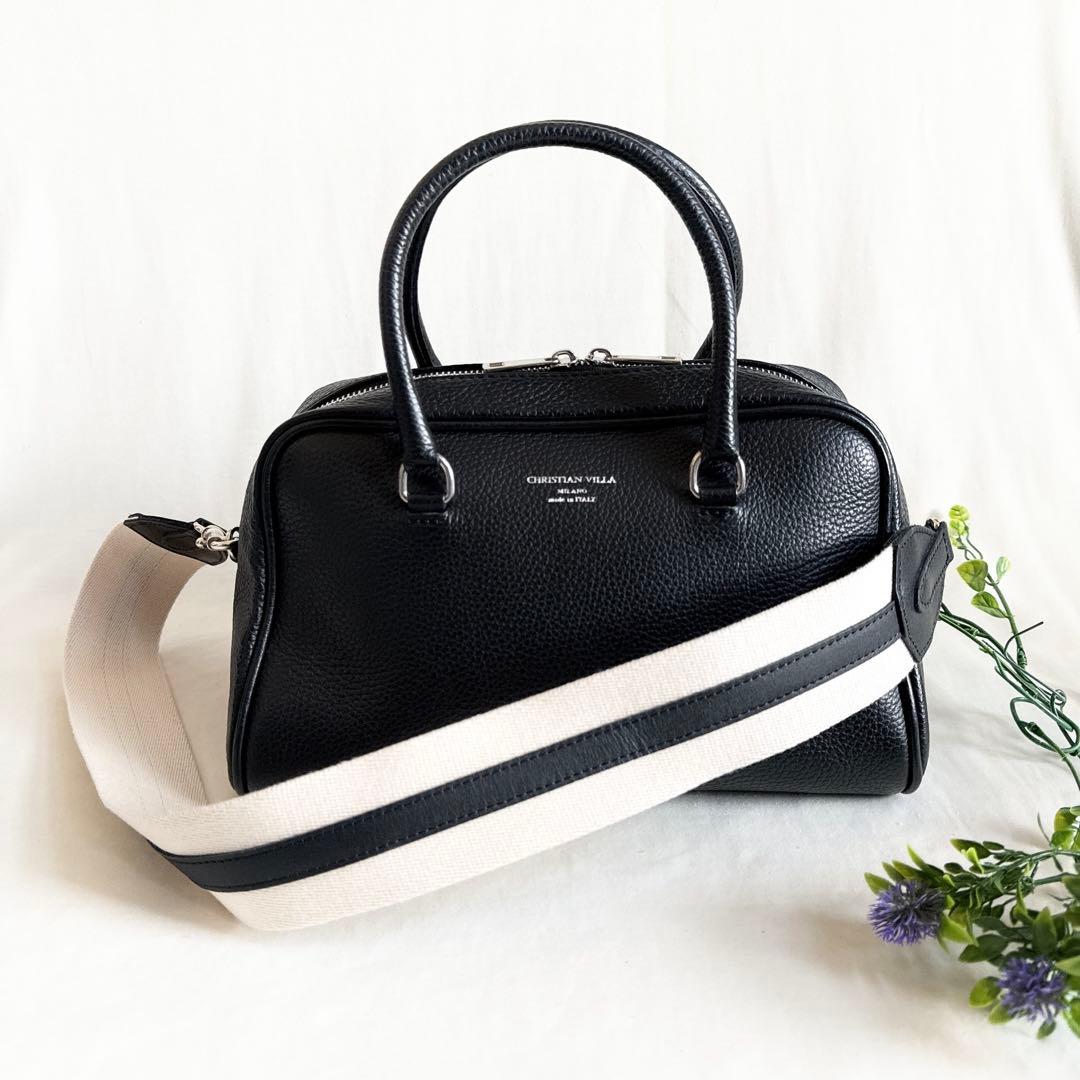 【極美品】クリスチャンヴィラ　ボストンバッグ　レザー　ハンドバッグ　黒