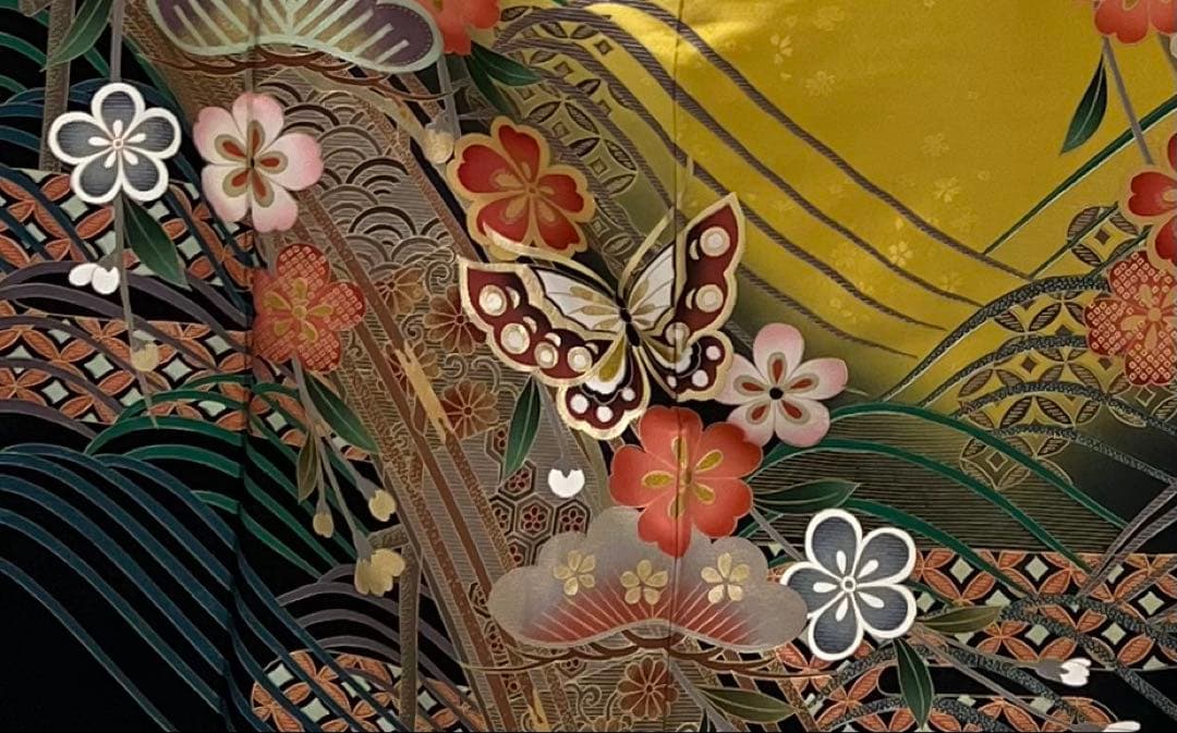 振り袖　フルセット　長襦袢付　イエロー　成人式　 金彩加工　刺繍入り　640