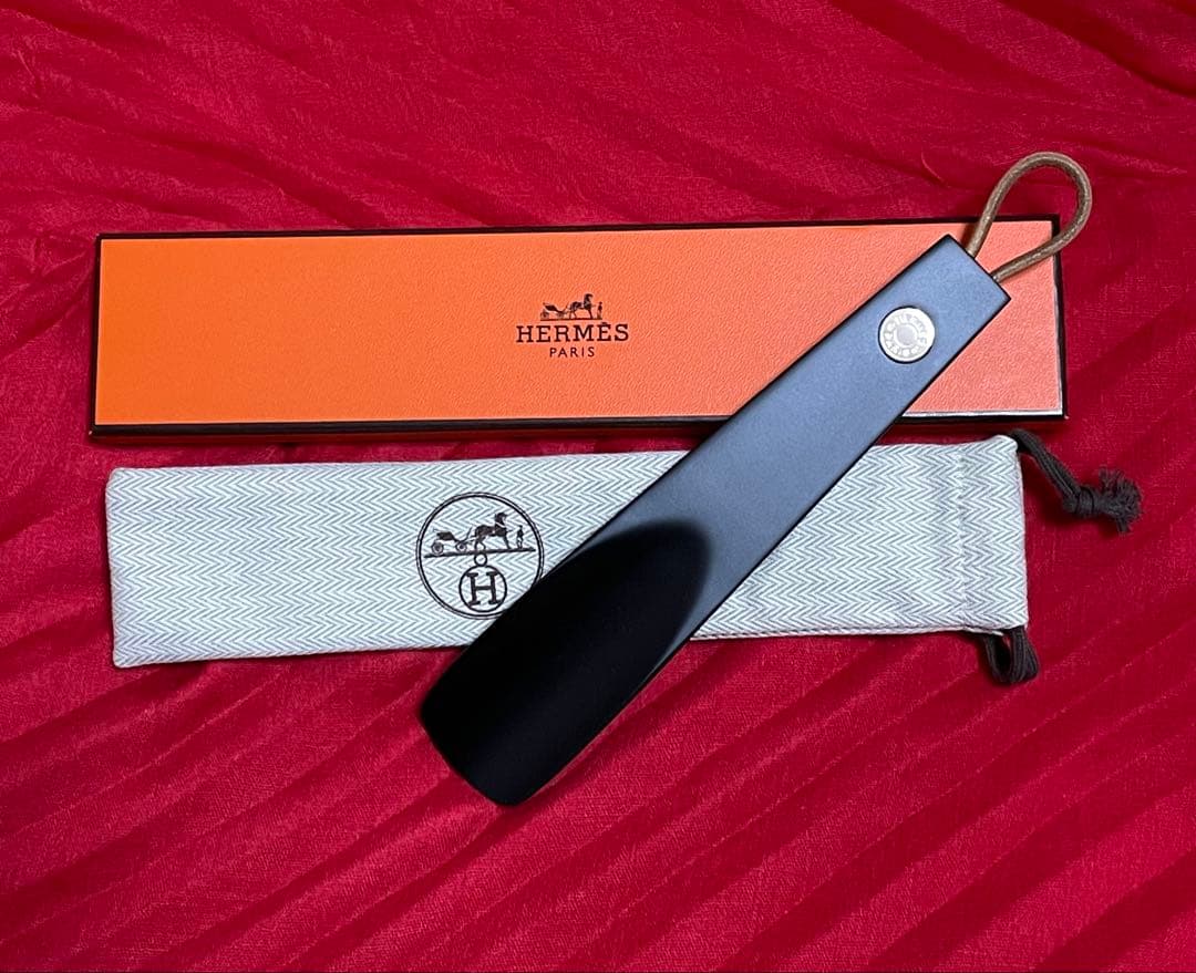 新品★HERMES エルメスシューホーン 黒　靴べら