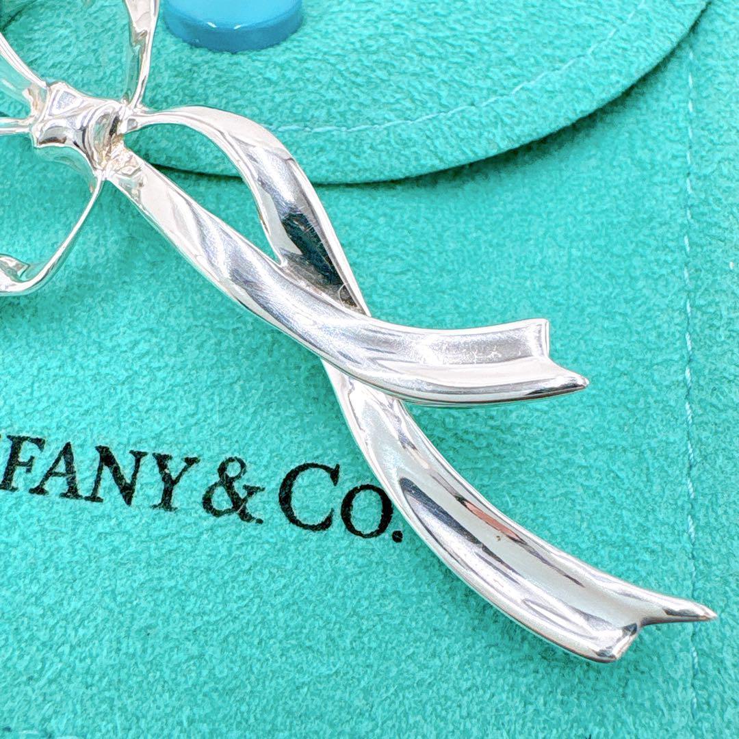 極美品 オールドティファニー リボン ブローチ シルバー925