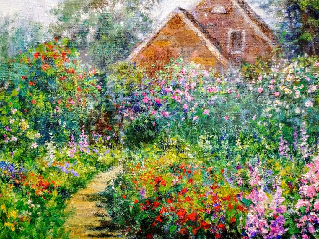 油絵　「5月のガーデン」F12号　 真作