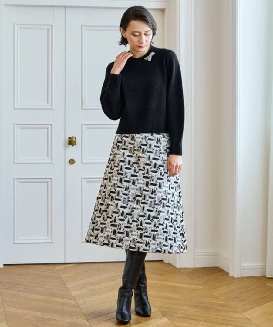 ANAYI オードトワレ ジャガード 後ろ切り替え フレアスカート