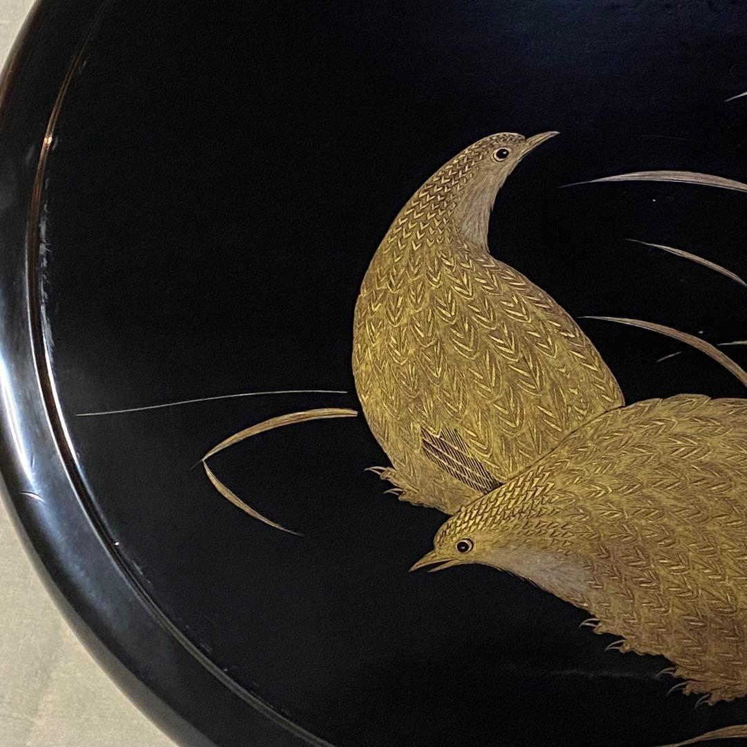 輪島塗　お櫃　茶道具　鶉　ウズラ　柘榴　ザクロ　沈金　木製　漆器　黒