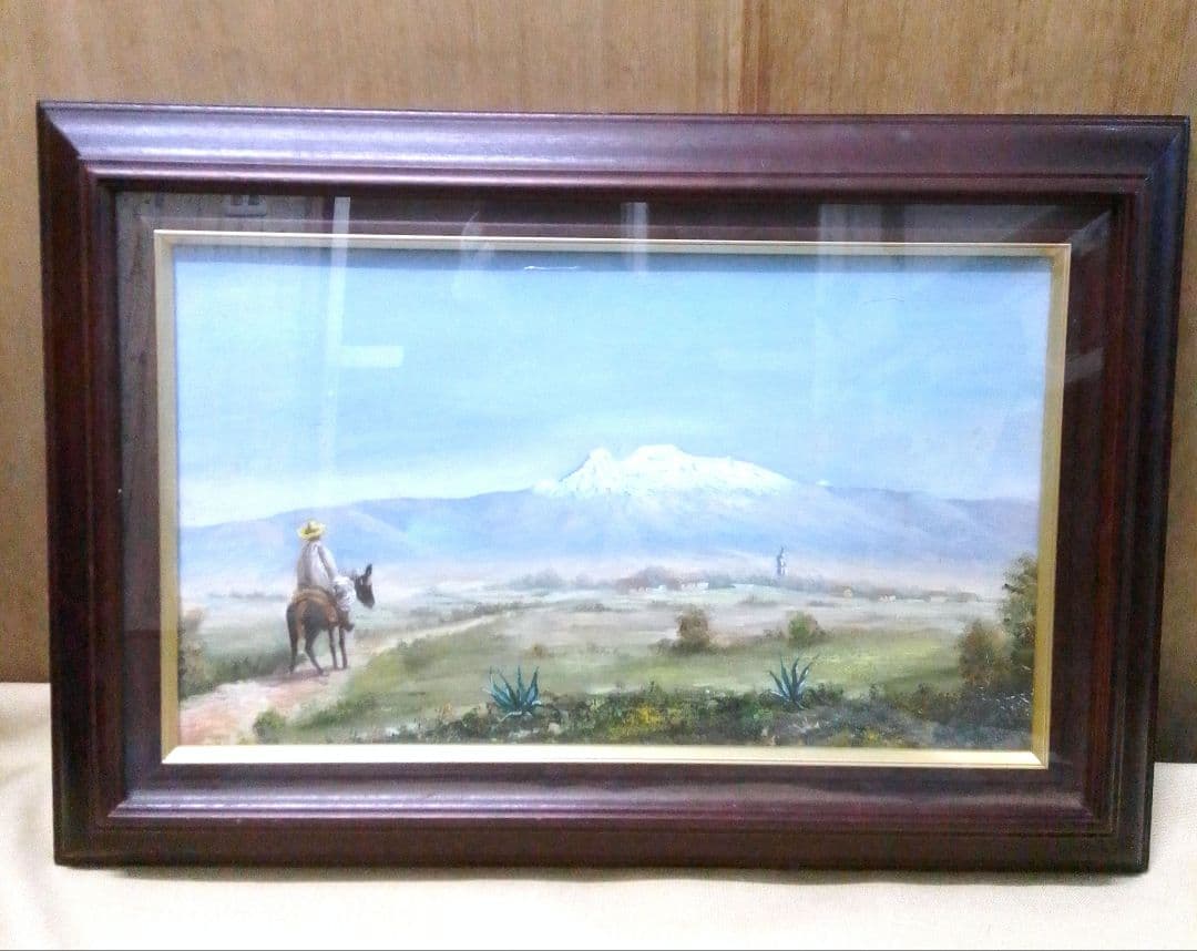 風景画 雪山と馬に乗った人物 メキシコで購入したもの