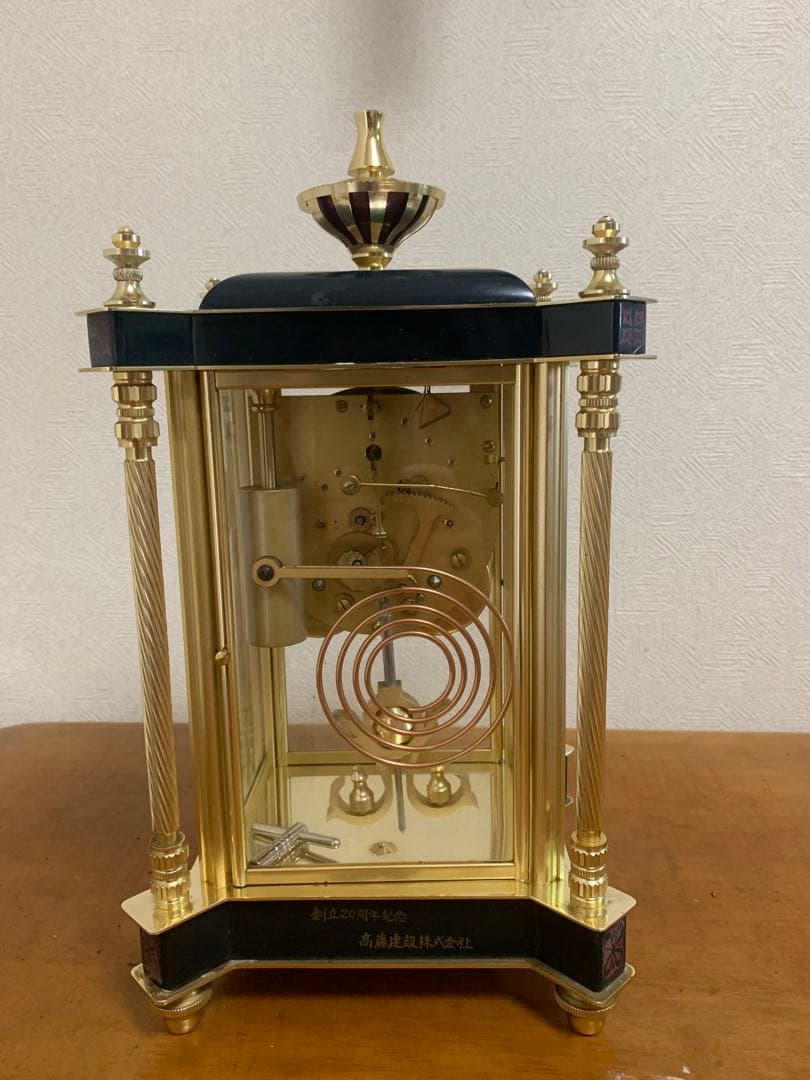 置時計 Nマーク 四面ガラス ゼンマイ式 振り子置時計 金属 日本美術時計